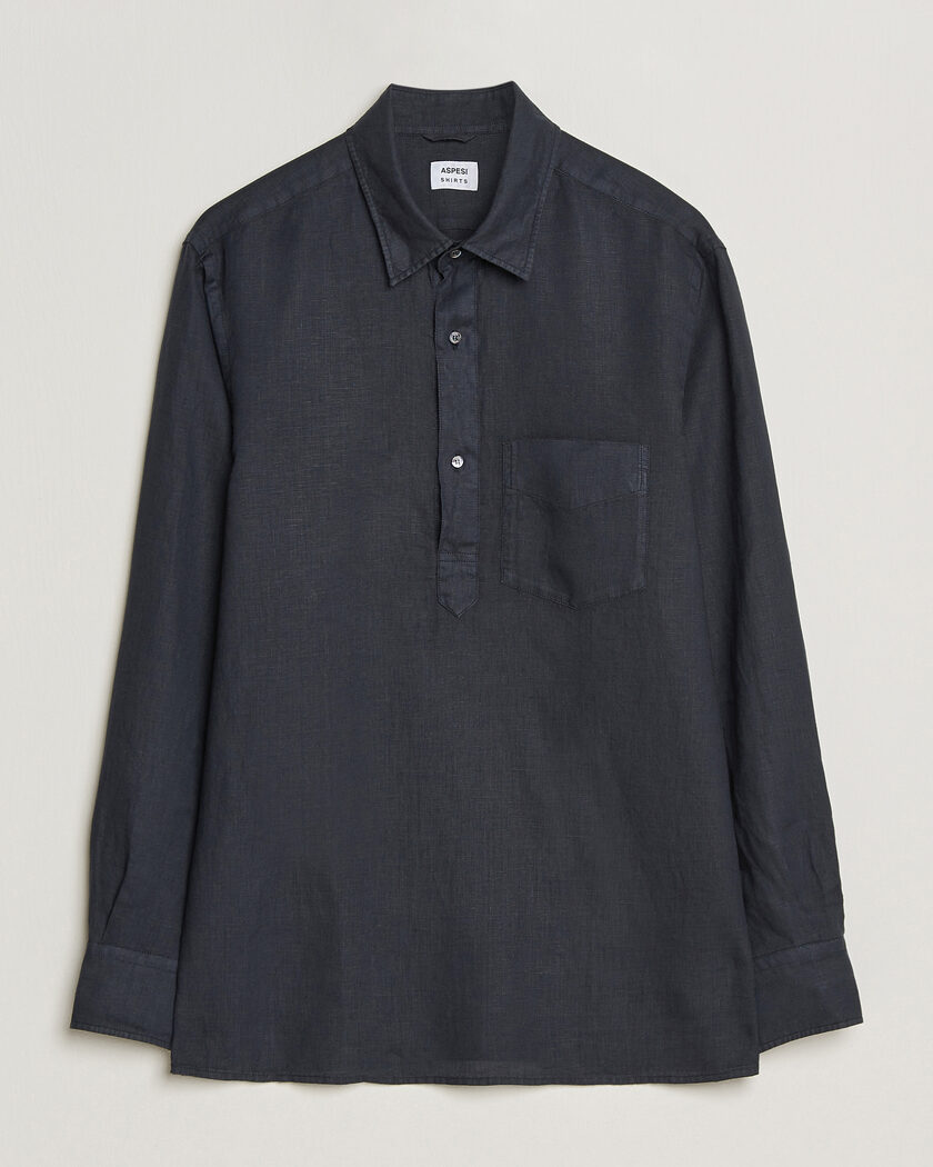 Aspesi Popover Linen Shirt Navy – Bleu