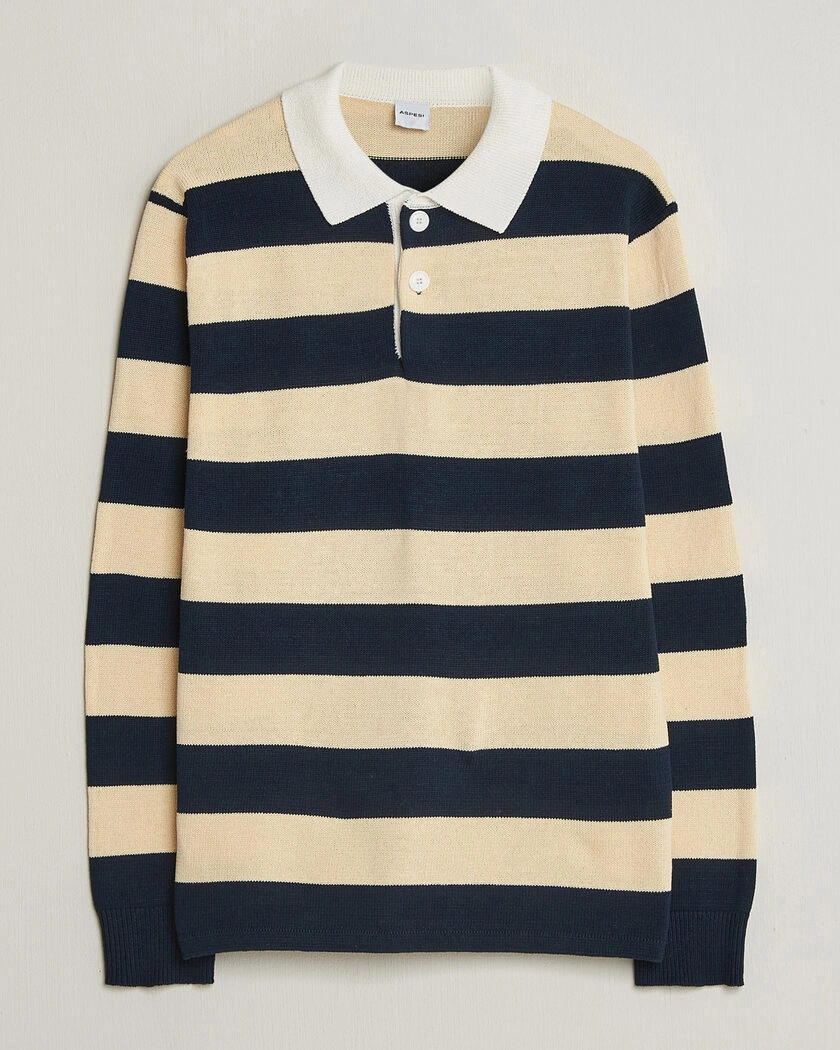 Aspesi Long Sleeve Knitted Polo Navy/Ecru – Multicolore