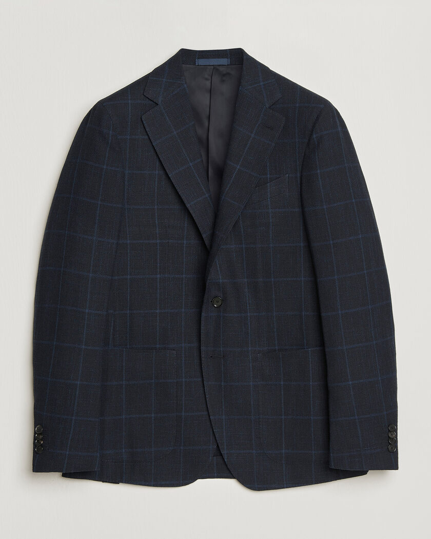 Caruso Aida Wool Hopsack Blazer Navy Check – Bleu