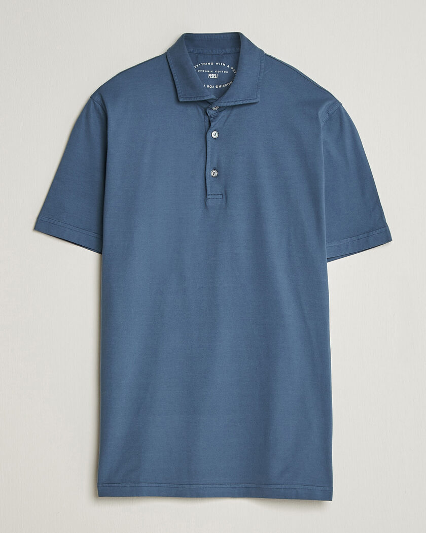 Fedeli Zero Organic Cotton Polo Steel Blue – Bleu