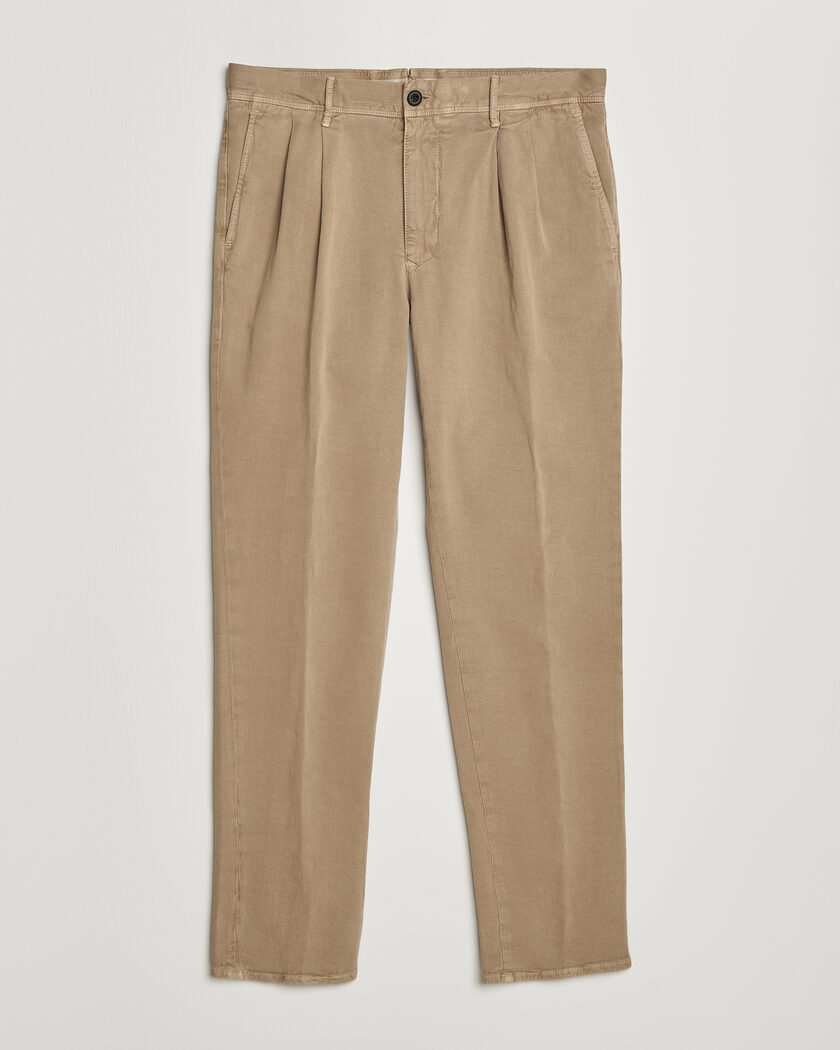 Incotex Tapered Fit Pleated Linen Slacks Brown – Marron