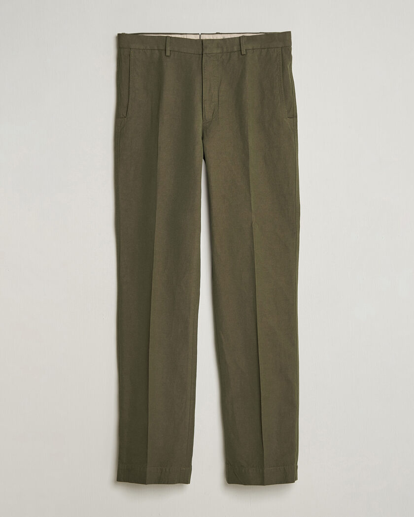 Incotex Regular Fit Cotton/Linen Drill Trousers Military – Vert
