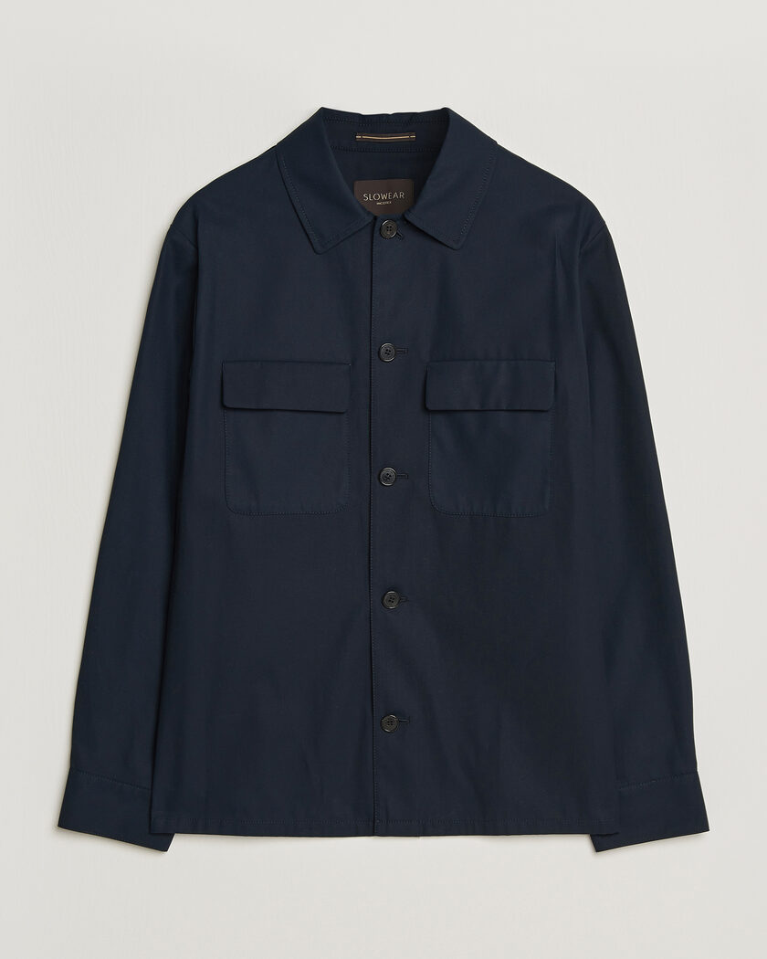 Incotex Ice Cotton Twill Overshirt Navy – Bleu