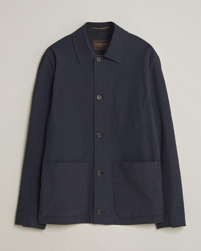 Incotex Seersucker Cotton/Silk Chore Jacket Navy – Bleu