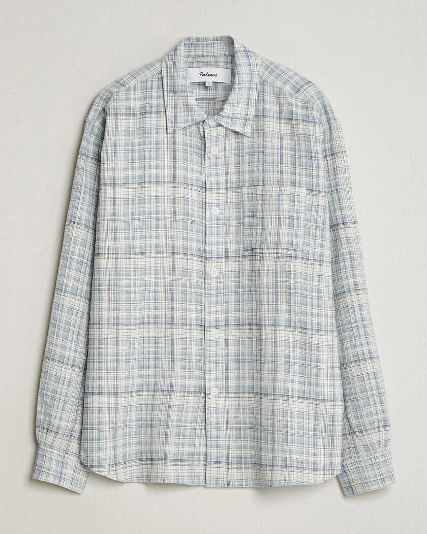 Palmes Cotton/Linen Shirt Light Blue Check – Bleu