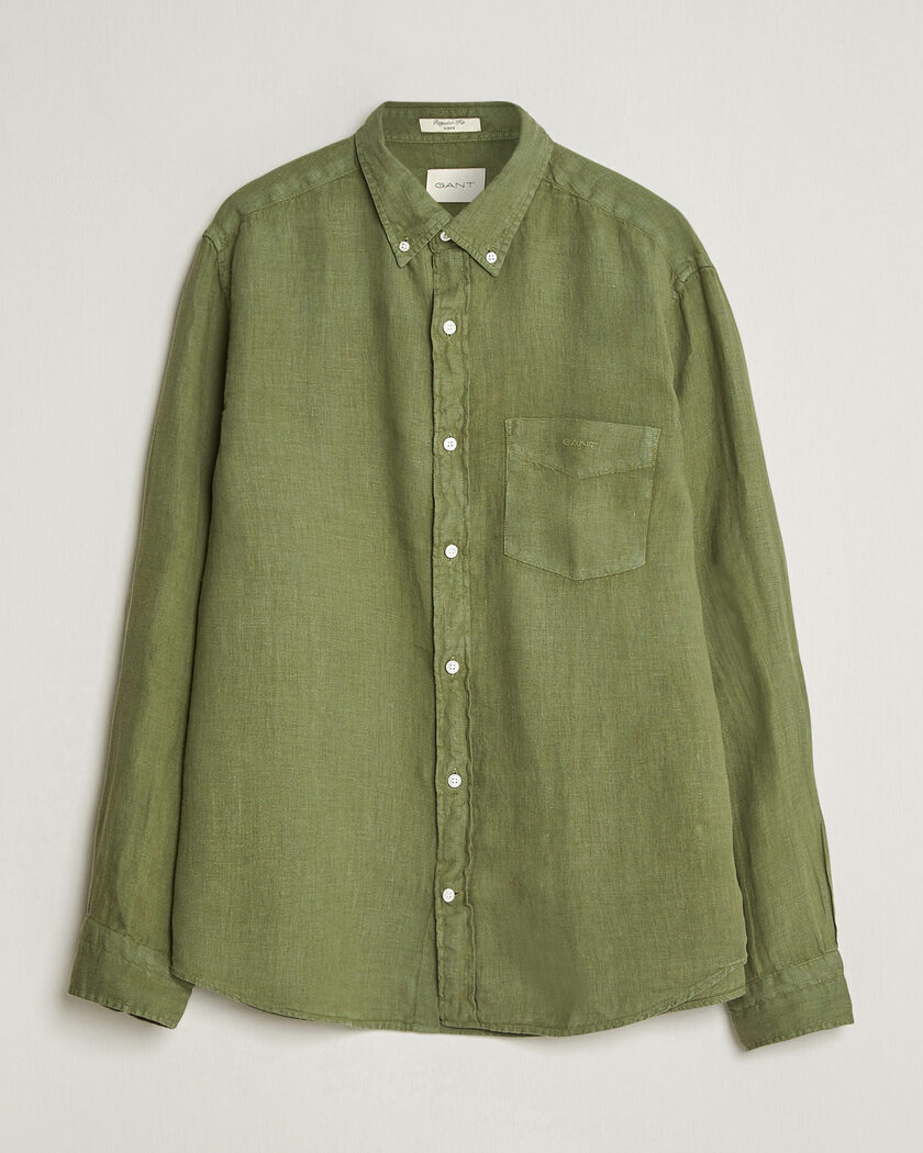 Gant Regular Fit Garment Dyed Linen Shirt Dry Herb Green – Vert