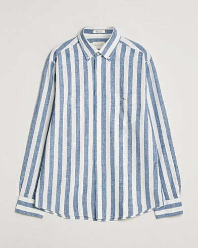 GANT Regular Fit Linen/Cotton Striped Shirt Vintage Blue – Bleu