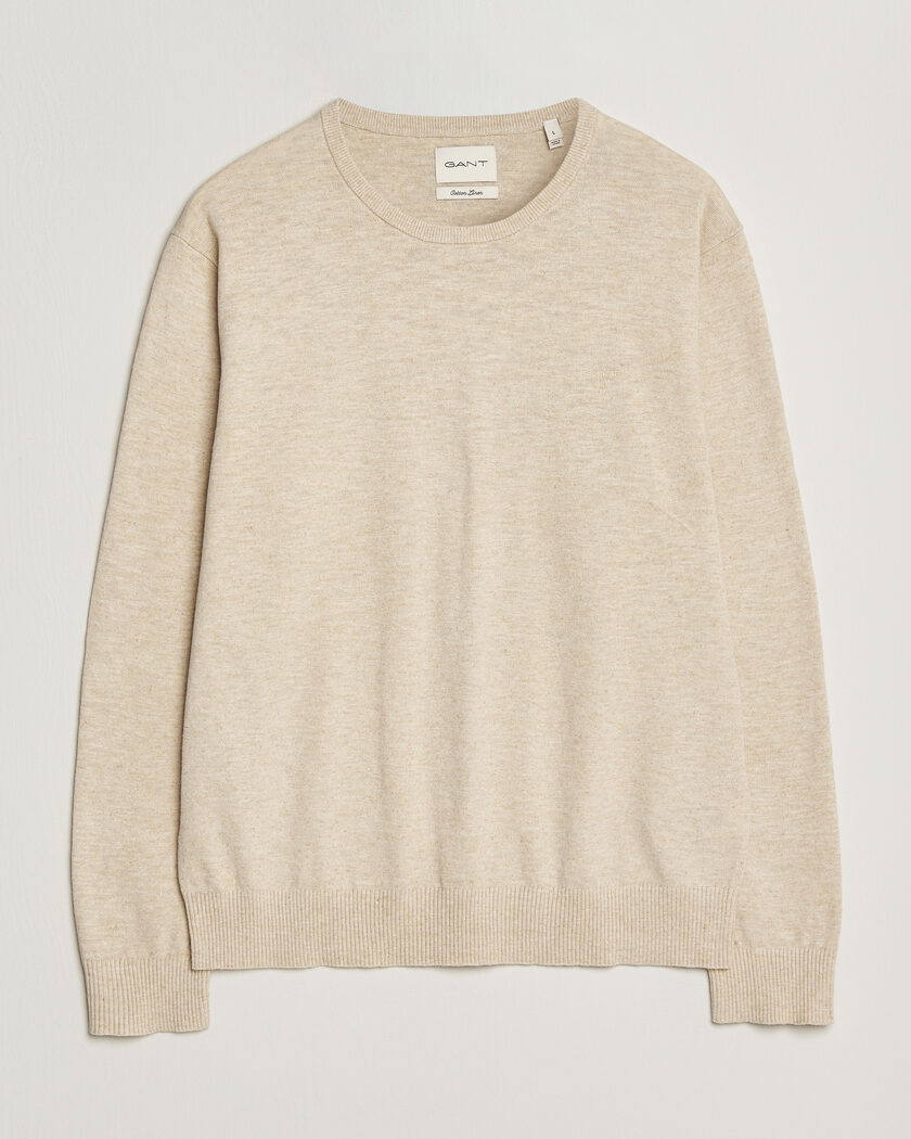 GANT Cotton/Linen Slub Knitted Sweater Seed Melange – Beige