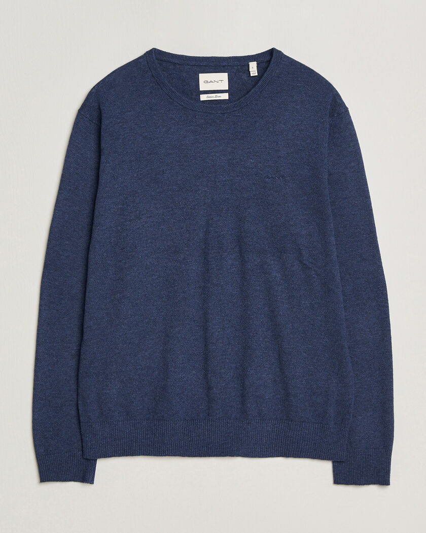 Gant Cotton/Linen Slub Knitted Sweater Dark Indigo Melange – Bleu