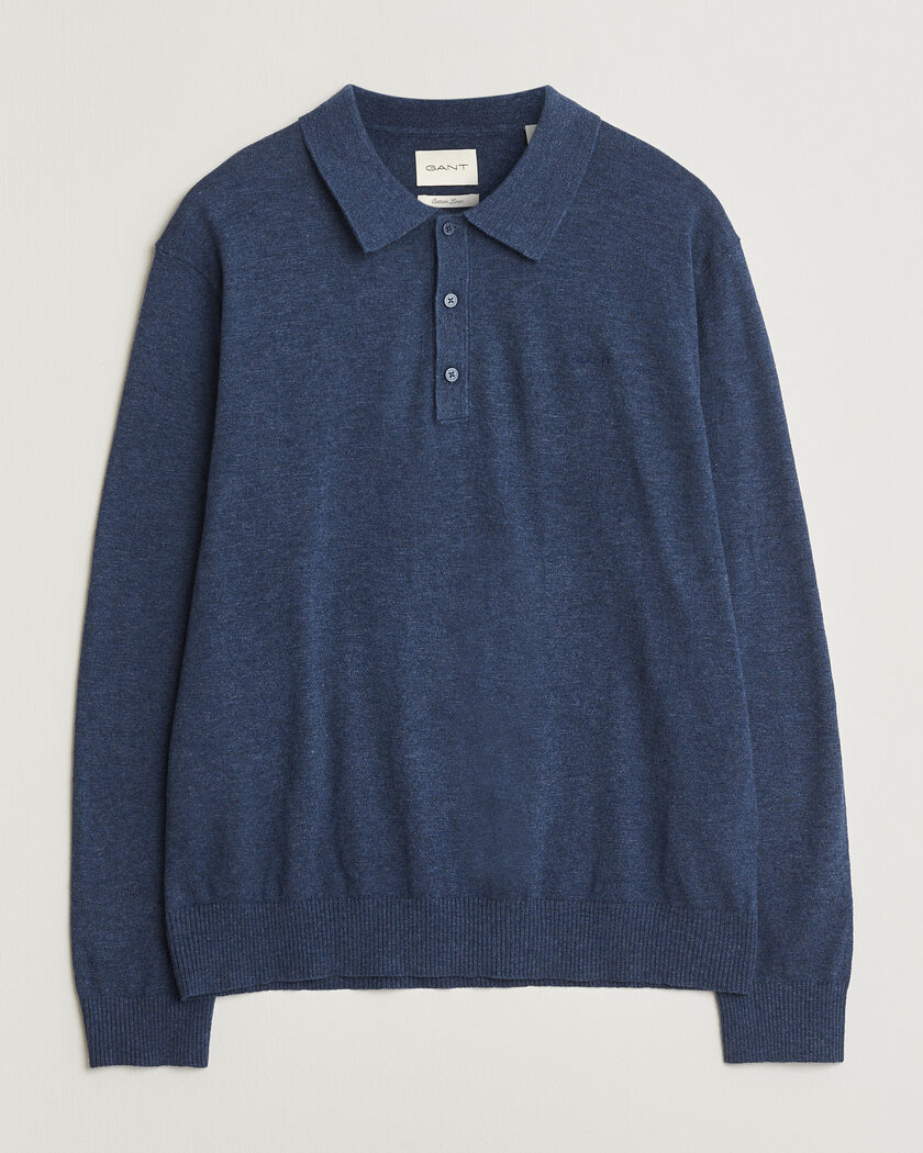 Gant Cotton/Linen Slub Knitted Polo Dark Indigo Melange – Bleu
