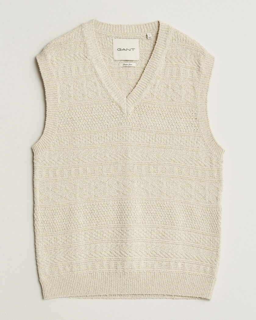 GANT Cotton/Linen Textured Vest Creamed White – Blanc