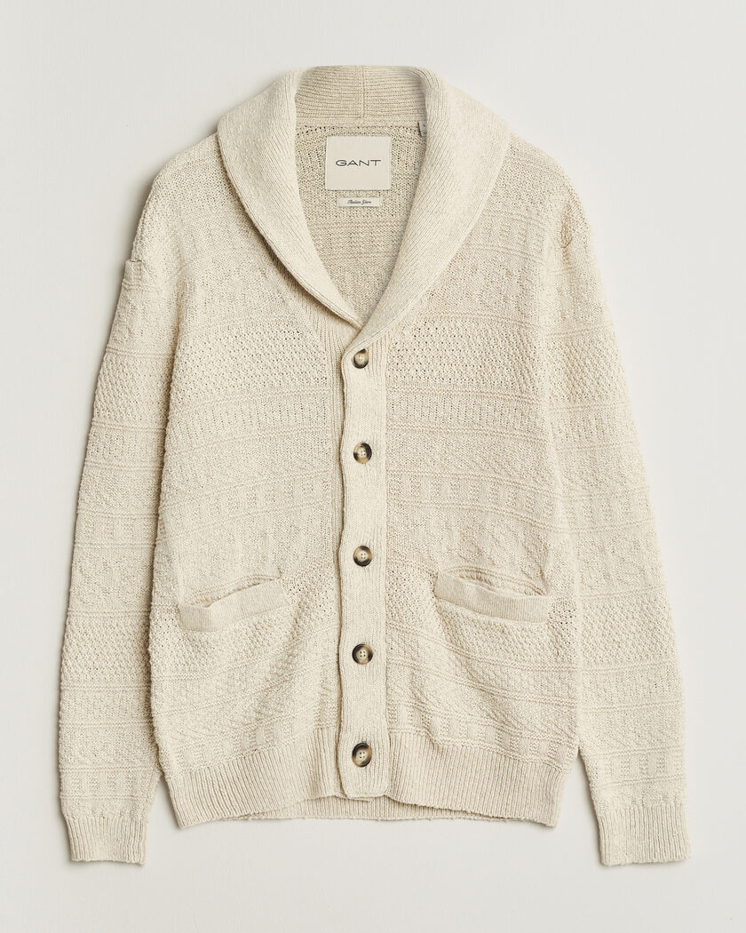 GANT Cotton/Linen Textured Cardigan Creamed White – Blanc