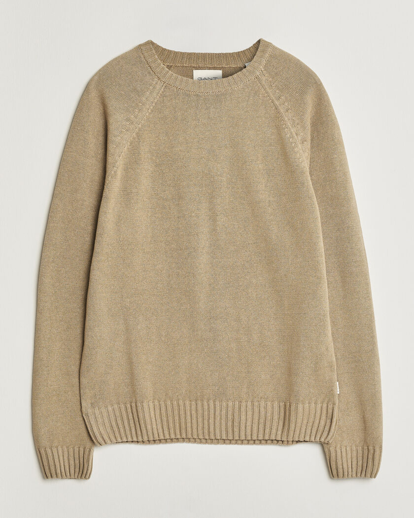 GANT Linen/Cotton Crew Neck Sweater Dark Khaki – Beige