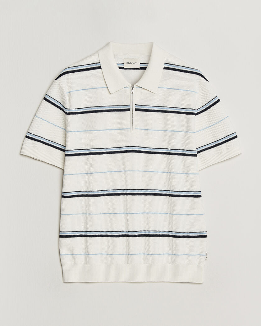 GANT Striped Knitted Polo Eggshell – Blanc