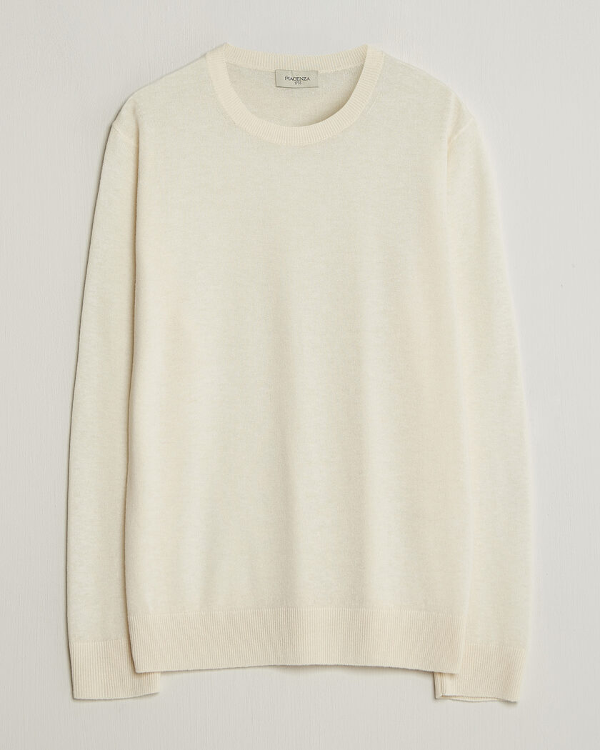 Piacenza Cashmere Soft Silk/Cashmere Crew Neck  Off White – Blanc