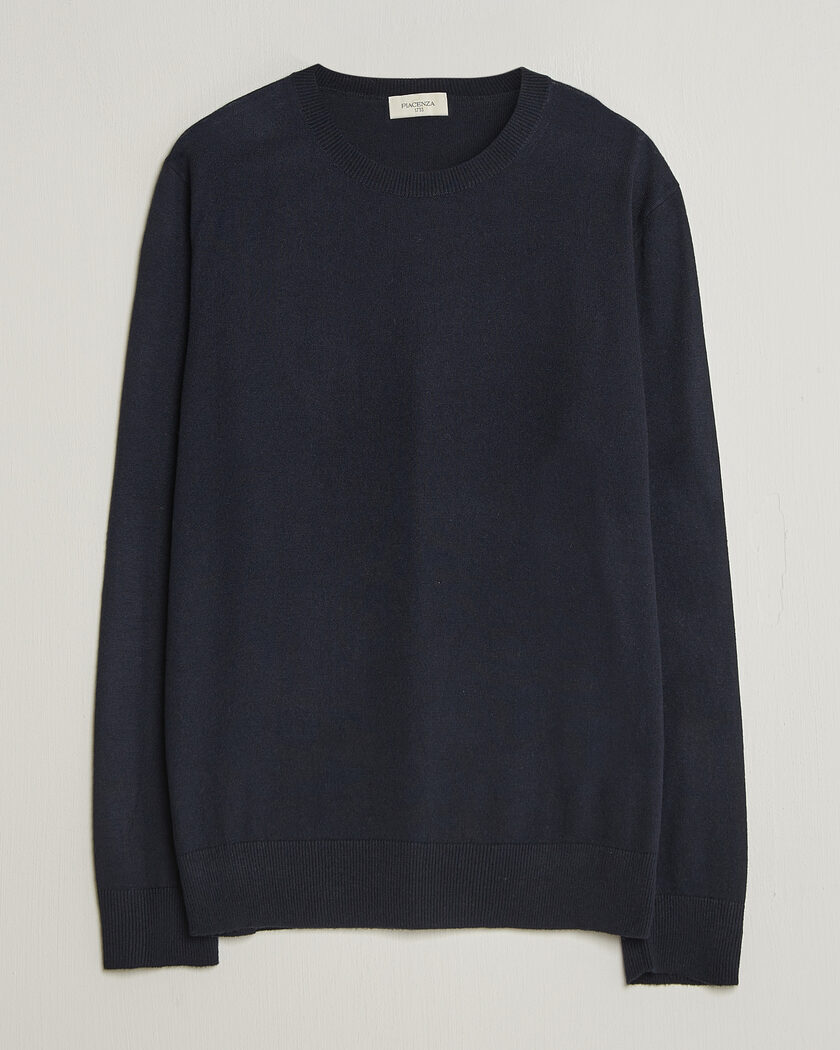 Piacenza Cashmere Soft Silk/Cashmere Crew Neck  Navy – Bleu