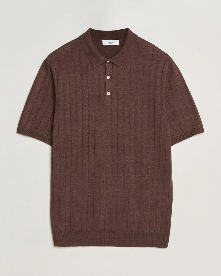  Boglioli Short Sleeve Knitted Rib Polo Brown – Marron
