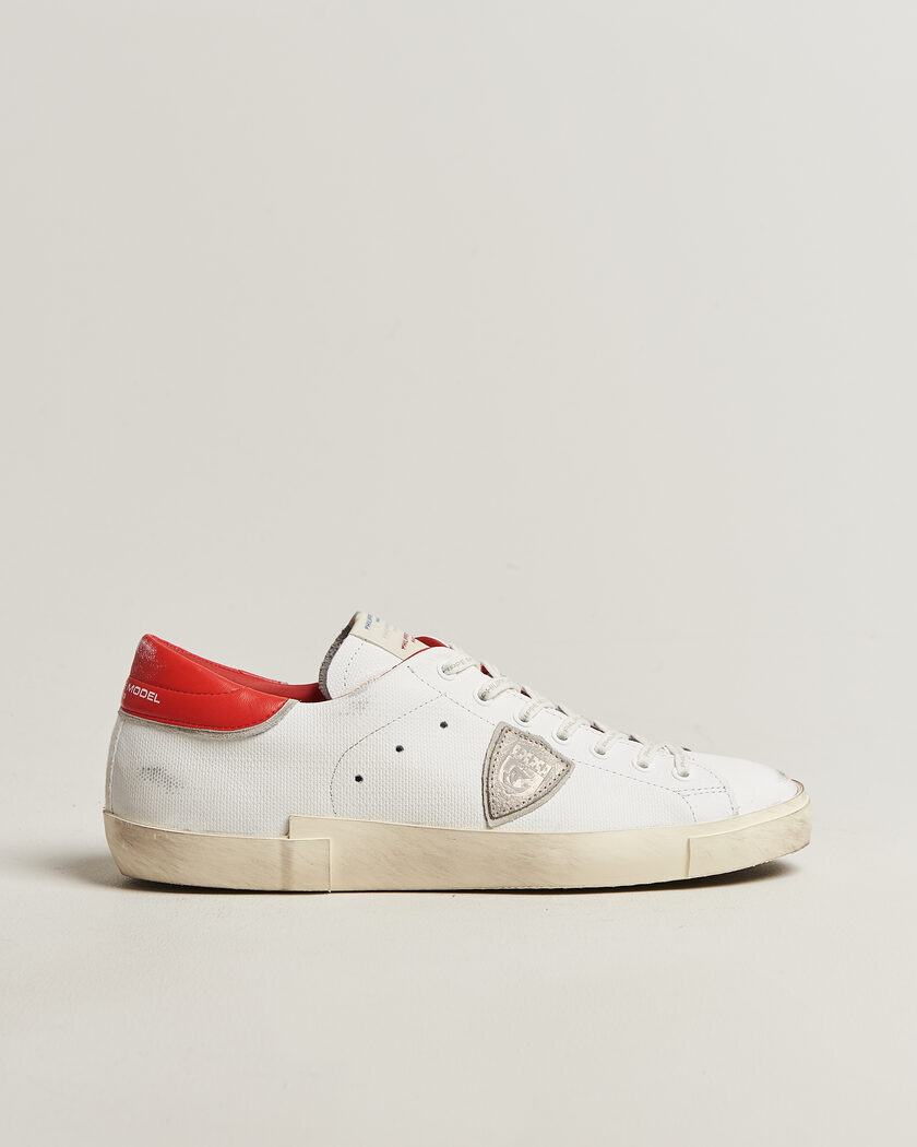 Philippe Model PRSX Low Top Canvas Mix Sneaker White/Red – Blanc