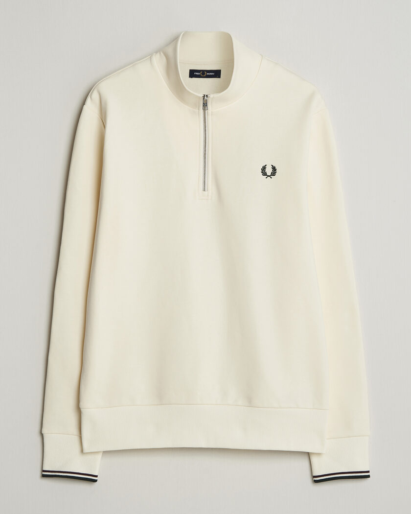 Fred Perry Half Zip Sweatshirt Ecru – Blanc