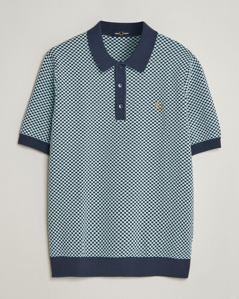 Fred Perry Checkboard Knitted Polo Dark Airforce – Bleu