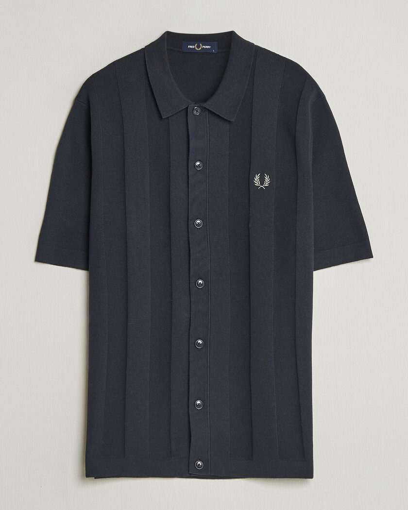 Fred Perry Tonal Vertical Striped Knitted Shirt Navy – Bleu