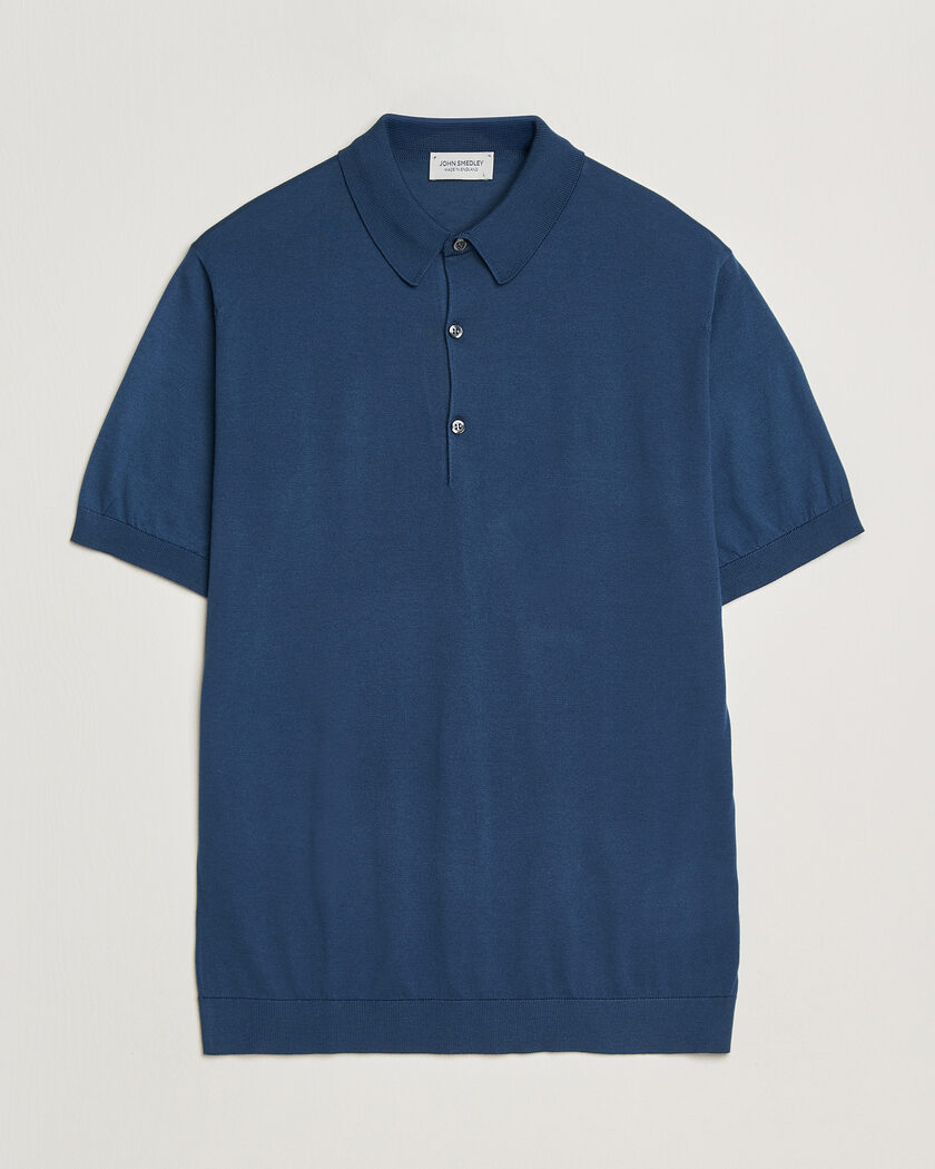 John Smedley Adrian Slim Fit Sea Island Cotton Polo Delft Blue – Bleu