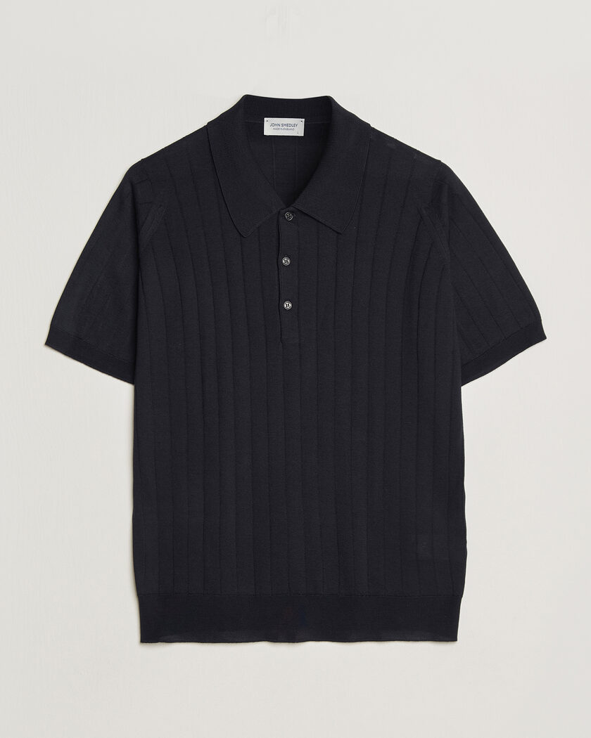 John Smedley Williams Merino/Cotton Knitted Polo Navy – Bleu