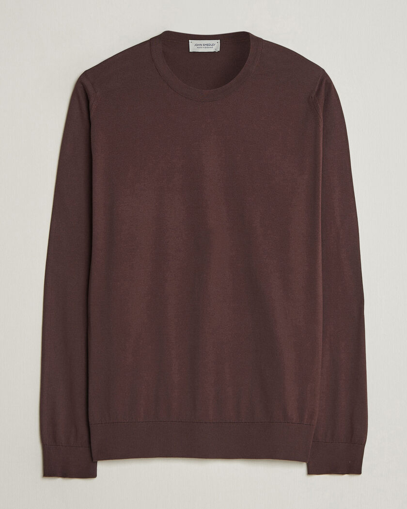 John Smedley Rowland Sea Island Crew Neck Pullover Raisin Brown – Marron