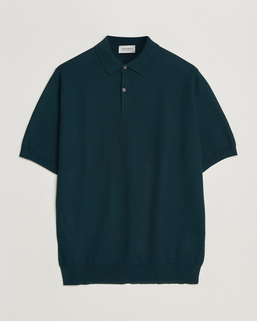 John Smedley 14 Singular Knitted Textured Polo Richardson Green – Vert