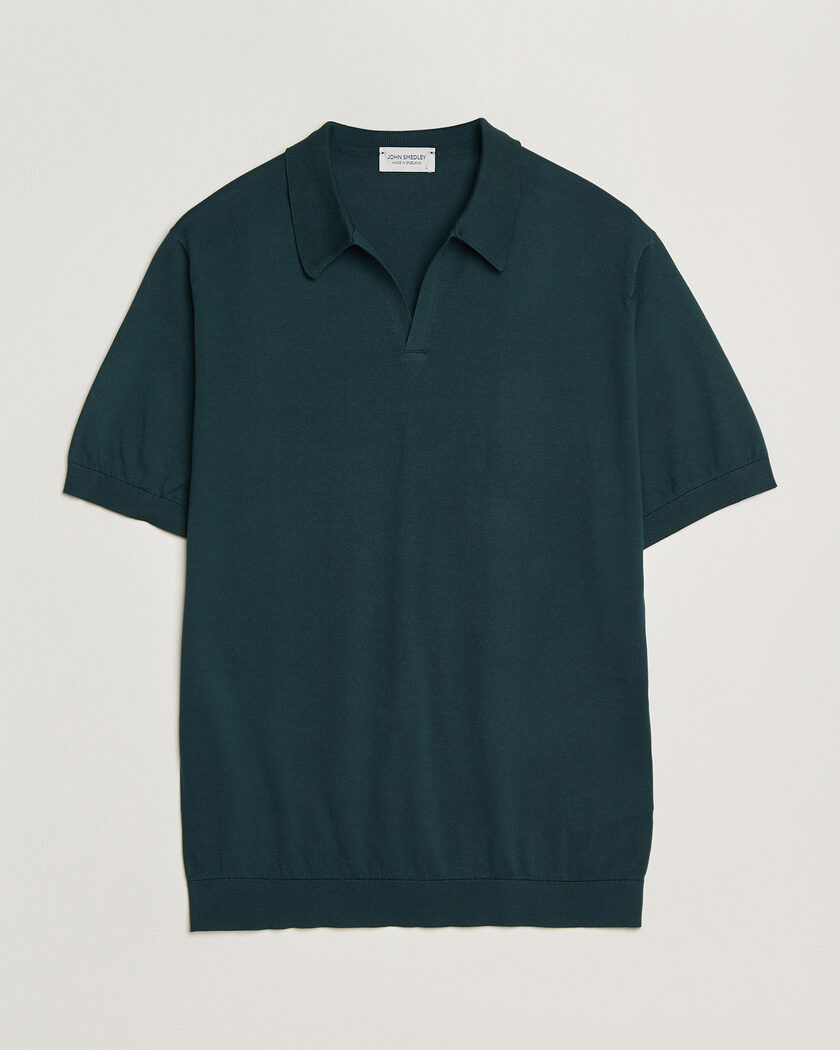 John Smedley Noah Open Collar Sea Island Polo Rainforest – Vert