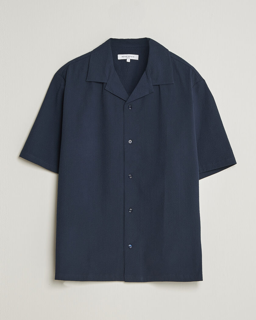  Maison Kitsuné Seersucker Resort Shirt Navy – Bleu