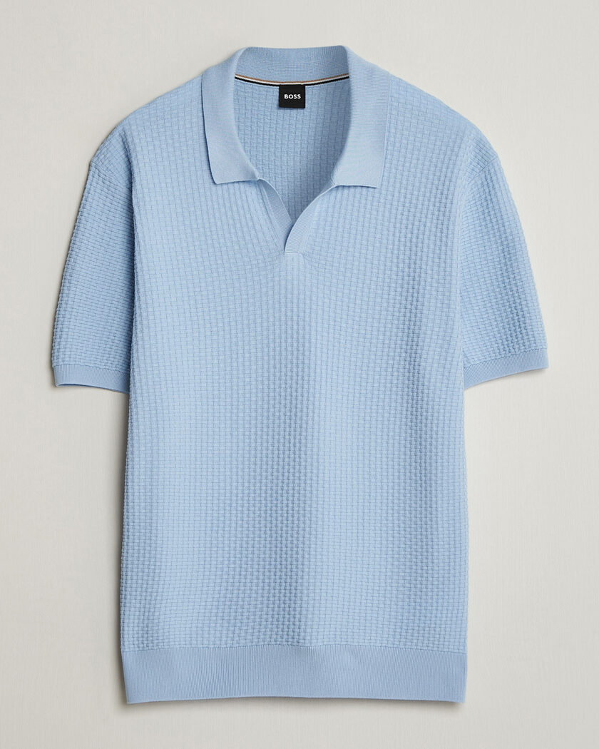  BOSS BLACK Natalo Structured Knitted Polo Light Blue – Bleu