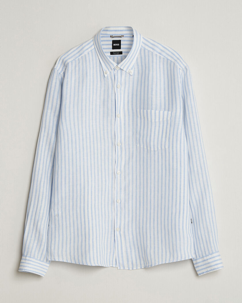BOSS BLACK Liam Striped Linen Shirt Light Blue – Bleu