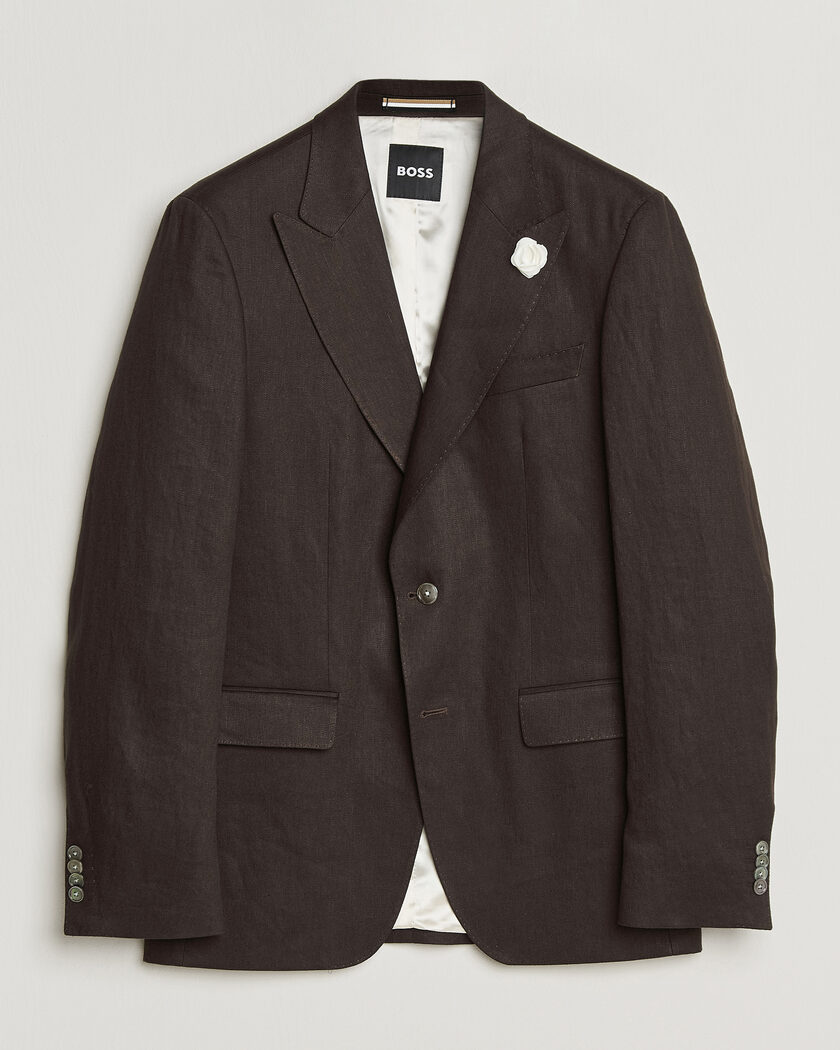 BOSS BLACK Hutson Linen Suit Blazer Dark Brown – Marron