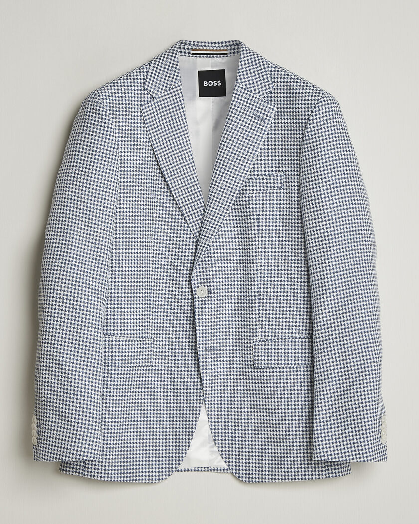 BOSS BLACK Hutson Linen/Cotton Houndstooth Blazer Open Blue – Bleu