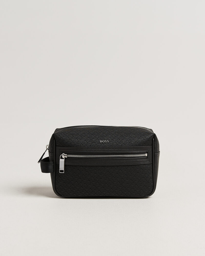 BOSS BLACK Daxter Monogram Leather Washbag Black – Noir