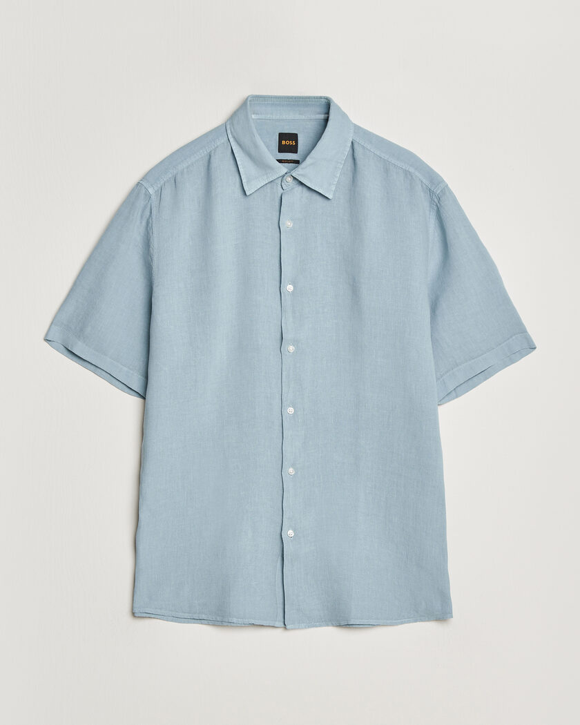 BOSS ORANGE Rash Linen Short Sleeve Shirt Light Blue – Bleu
