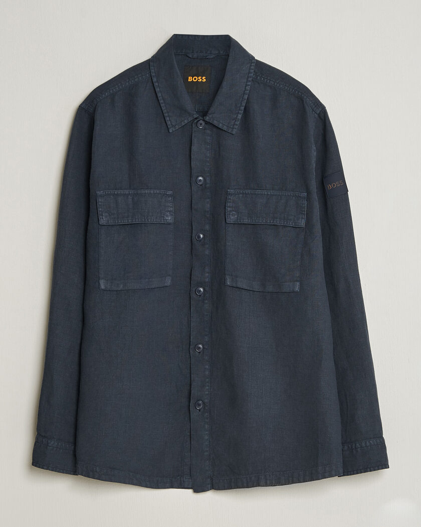  BOSS ORANGE Locky Linen Overshirt Dark Blue – Bleu