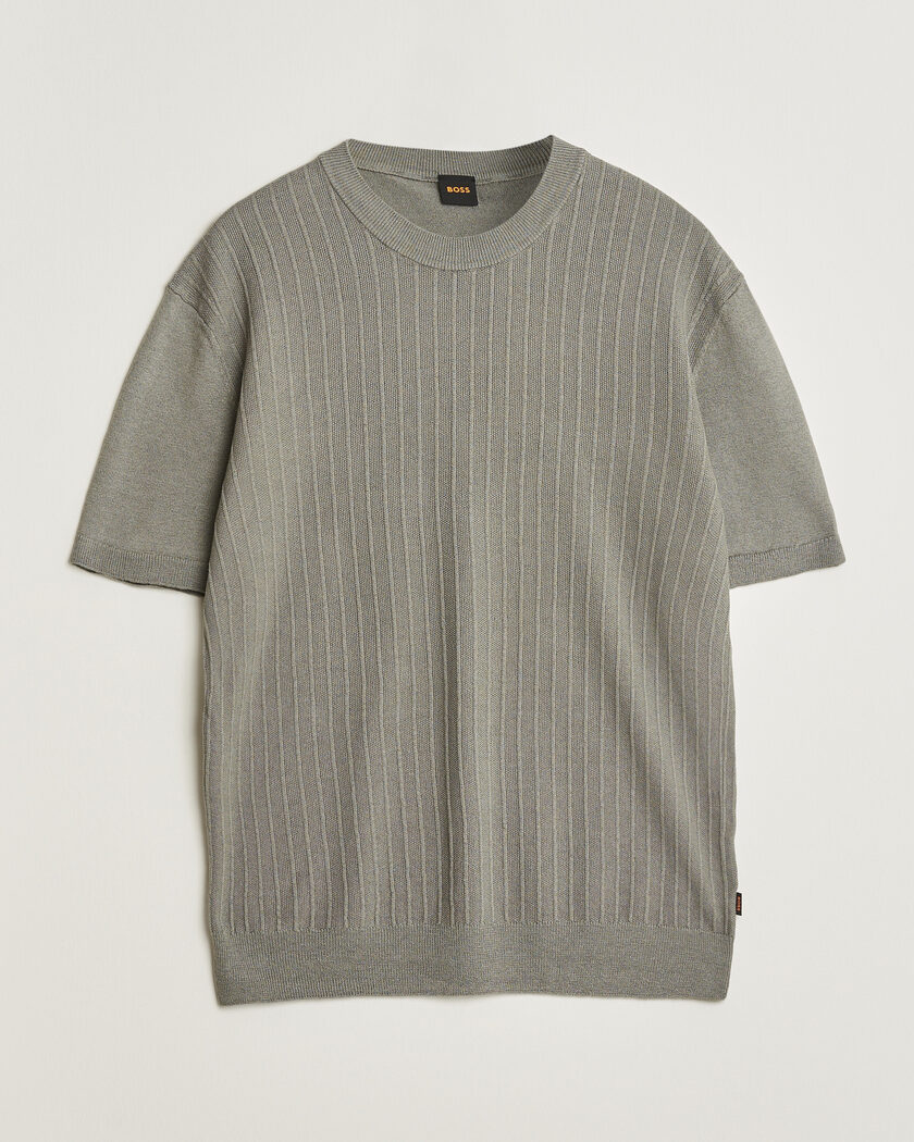 BOSS ORANGE Kajordino Linen/Cotton Knitted T-Shirt Green – Vert
