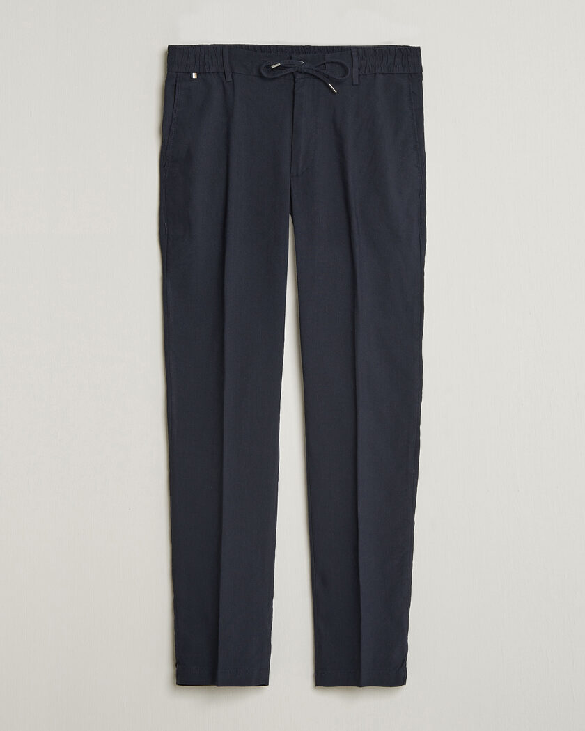 BOSS BLACK Kane Linen Drawstring Trousers Dark Blue – Bleu