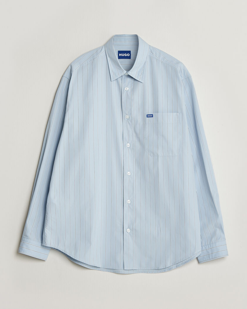 HUGO Ebalto Striped Cotton Shirt Open Blue – Bleu