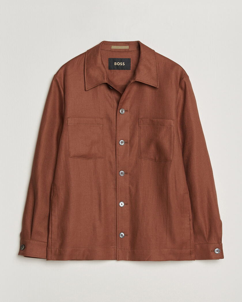 BOSS CAMEL Corvin Linen Overshirt Medium Brown – Marron