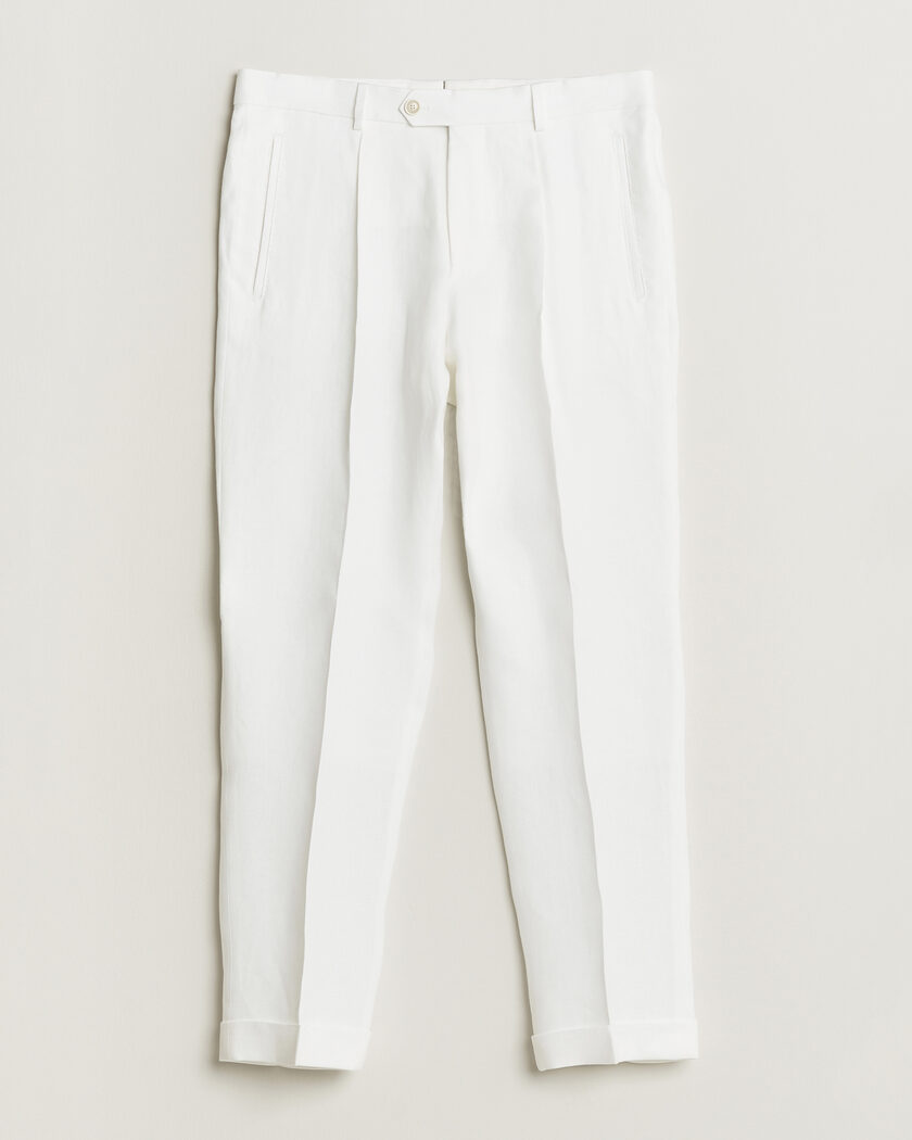 BOSS CAMEL Peet Linen Pleated Trousers White – Blanc