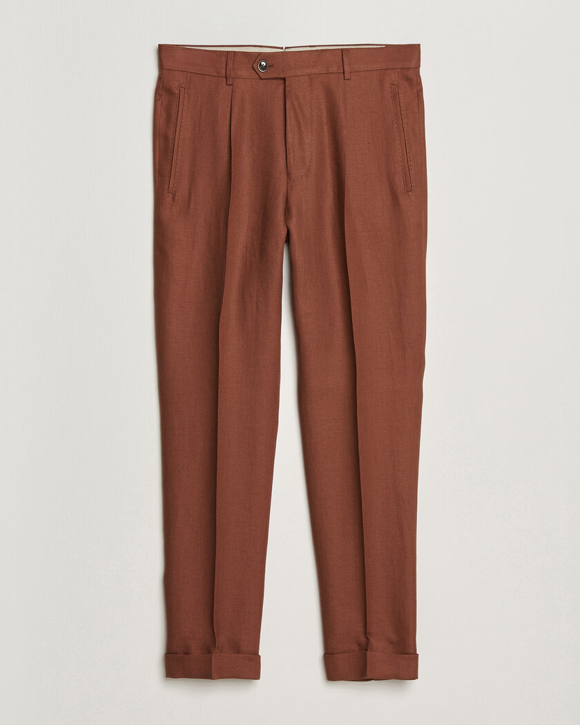 BOSS CAMEL Peet Linen Pleated Trousers Rust – Rouge
