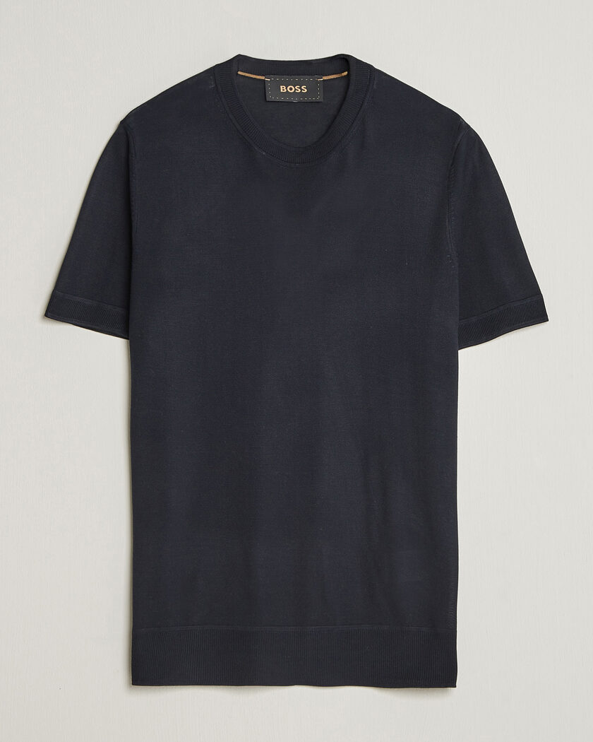 BOSS CAMEL Nottano Silk Knitted T-Shirt Dark Blue – Bleu