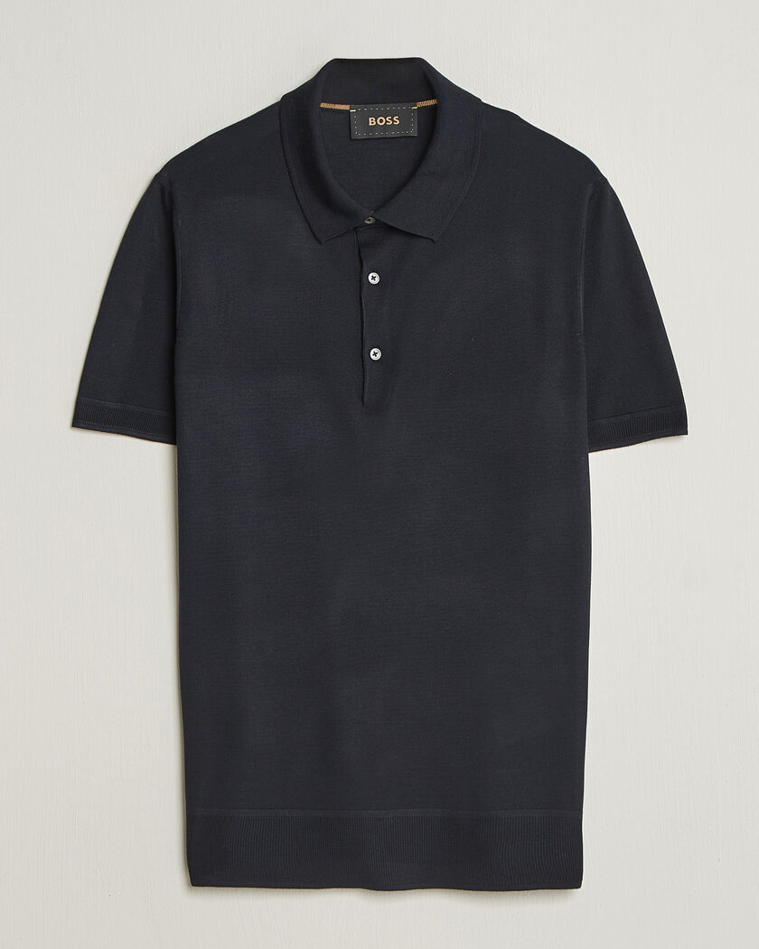 BOSS CAMEL Novo Silk Knitted Polo Dark Blue – Bleu