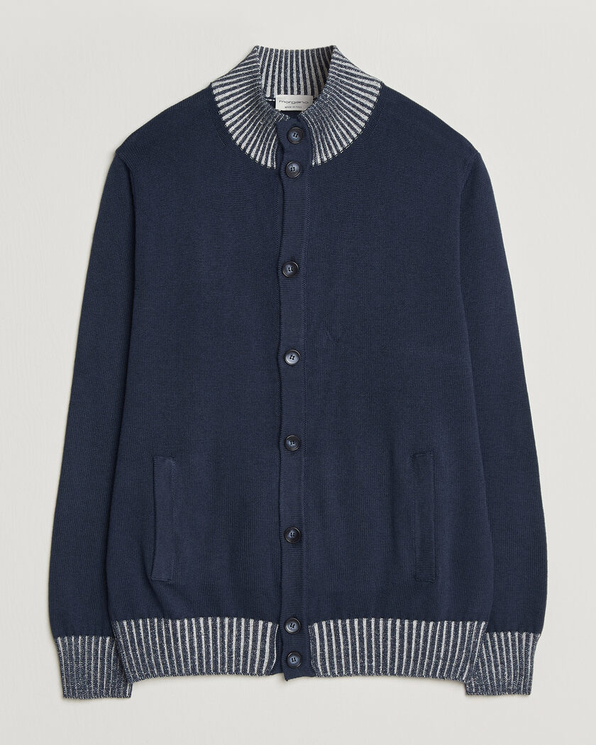 Morgano Cotton/Cashmere Knitted Cardigan Navy – Bleu