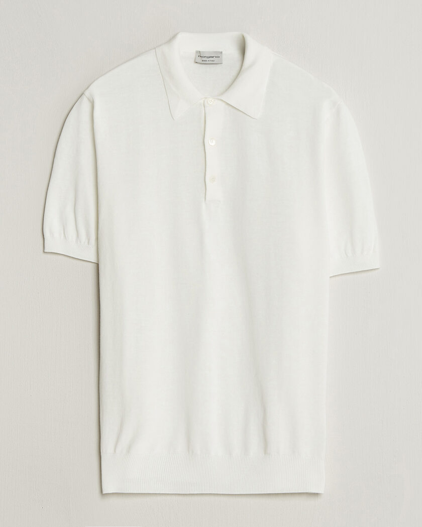 Morgano Knitted Cotton Crepe Polo Latte – Blanc