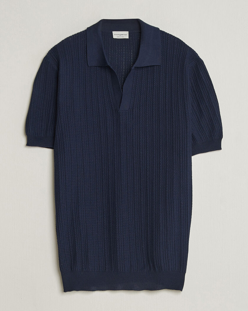 Morgano Structured Knitted Polo Navy – Bleu
