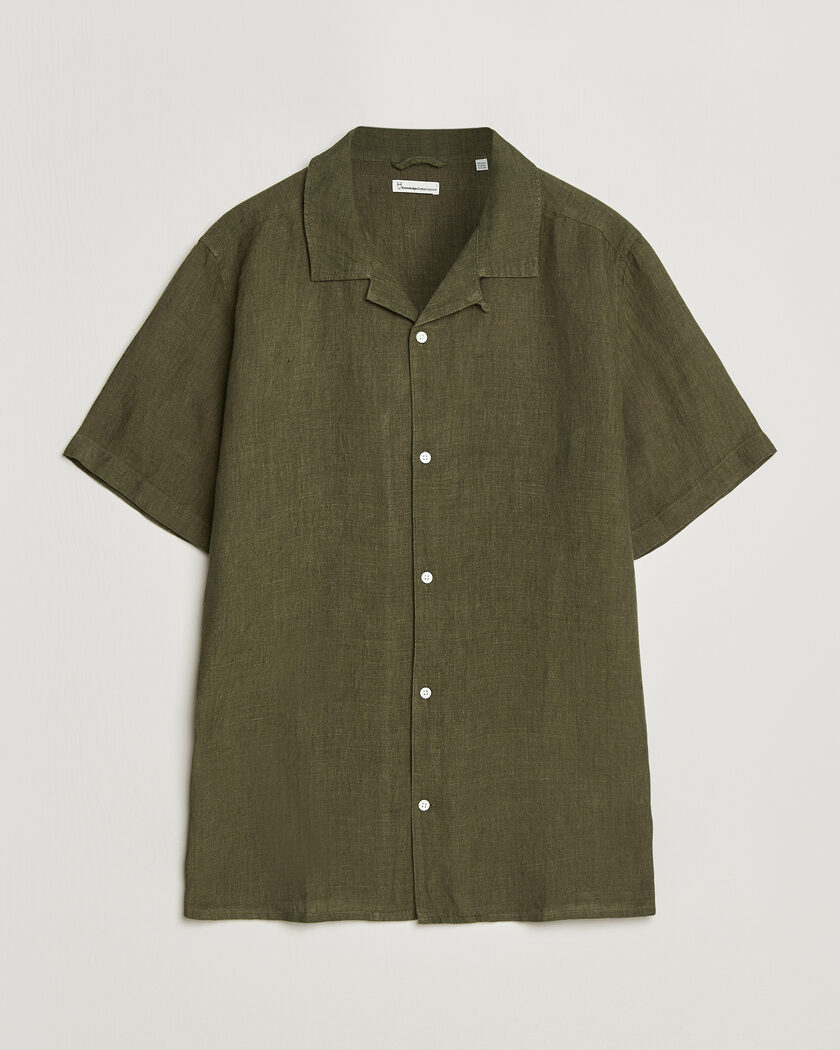 KnowledgeCotton Apparel Short Sleeve Linen Resort Shirt Burnt Olive – Vert